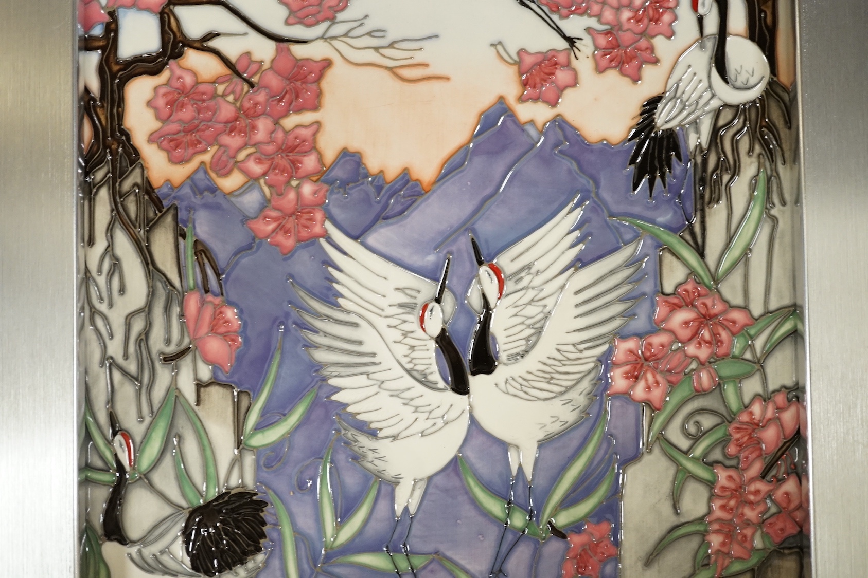 A Moorcroft panel, 'Courtship Dance', by Helen Dale, 2016 limited trial piece, 8/50, boxed, 20cms wide x 31cms high.